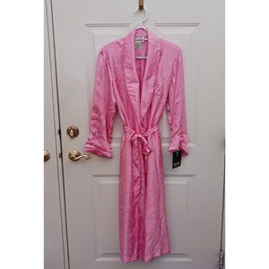 Bill Blass Jacquard Embroidered Insignia Vintage Pink Robe Size Small New